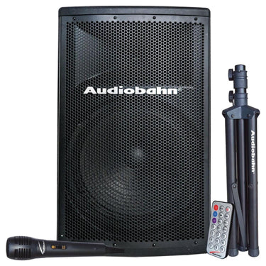 Bafle Audiobahn 15 Pulgadas Activo Recargable Con Micrófono Y Stand Ast15abfm